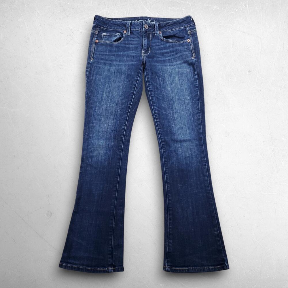 American Eagle Skinny Kick Jeans Women 6 Short Dark Blue Stretch Faded Y2K Indie